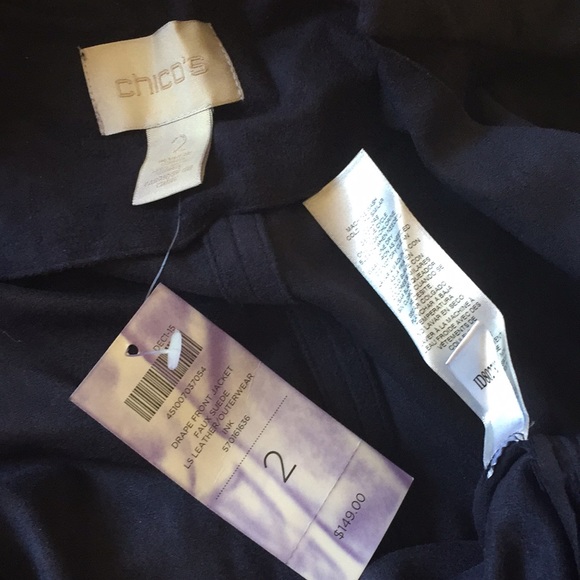 CHICOS Size Large 2 Drape Front Navy Sueded Waterfall Blazer Versatile $149 NEW - Picture 7 of 8